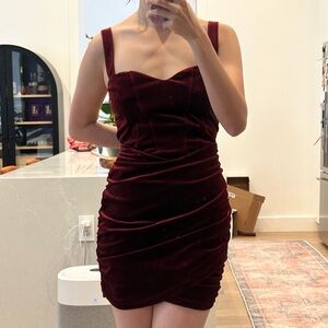 Red velvet mini dress